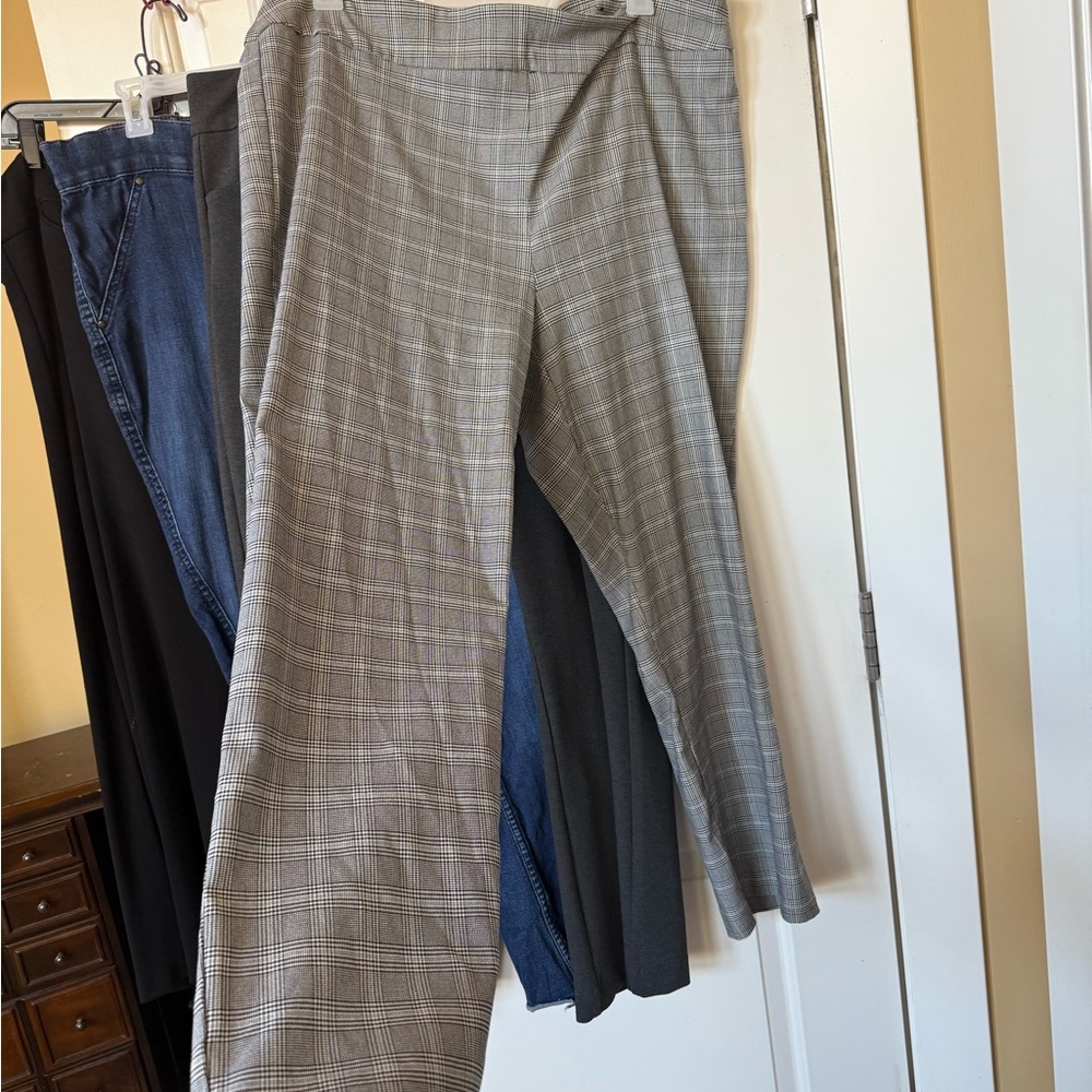 Gray Plaid Tummy Panel Trousers